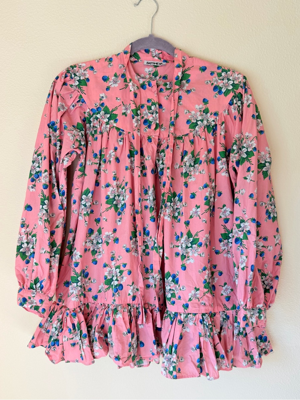 Batsheva Fifi Pink Floral Button-Front Blouse, Size Large - ALTERED